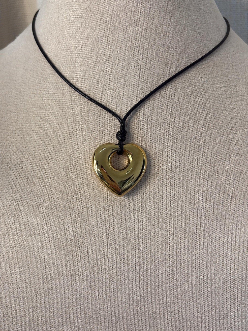 Elle Gold Heart Pendant Necklace on Black Cord